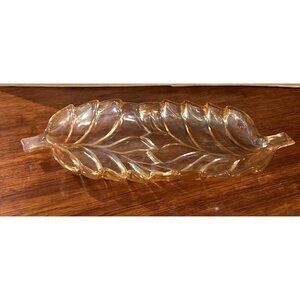 Vintage Leaf Pattern Marigold Indiana Glass Co Tray